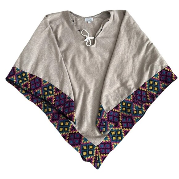 Cienfuegos Women’s One Size Tan Base & Multicolor Southwest Trim Poncho *READ* - Picture 1 of 6